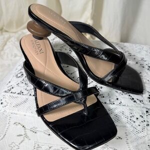 Alfani Step Flex Black Croc Embossed Thong Heels – Size 6
